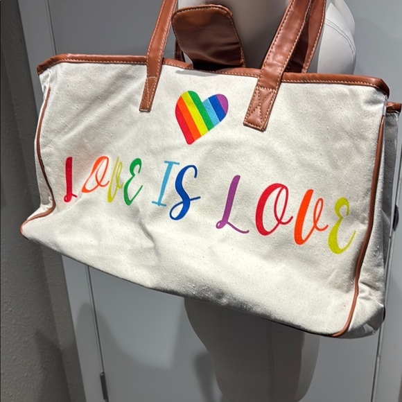 White and Brown Tote with Rainbow Message - Picture 14 of 14